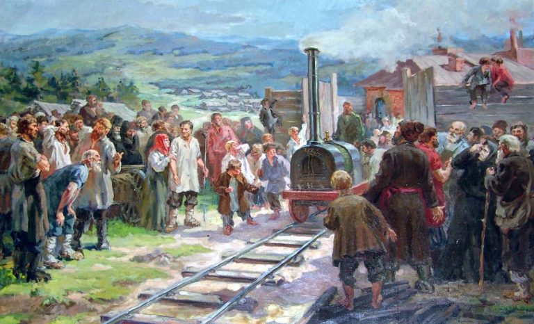 Первый русский паровоз в искусстве